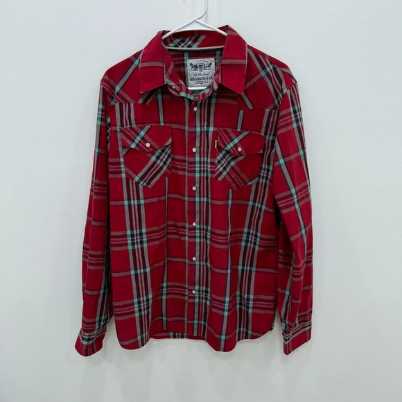 Levi Strauss Pearl Snap Button Down long sleeve men’s western shirt Sz Medium - Picture 1 of 6
